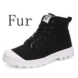 Shoes Men Boots Canvas Leisure High Top Ankle Boots Male Flat Footwear Martin Boots Casual Spring Autumn Winter Warm Fur Plush