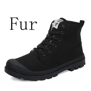 Shoes Men Boots Canvas Leisure High Top Ankle Boots Male Flat Footwear Martin Boots Casual Spring Autumn Winter Warm Fur Plush